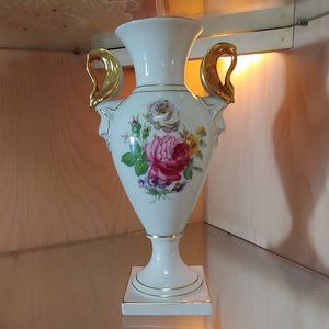 Vintage Vase, Gold Trim with Gold Swan Handles